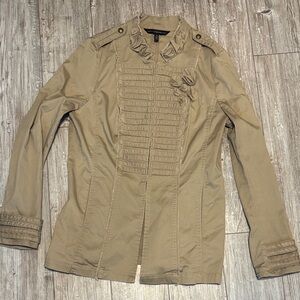 White House Black Market Beige Twill military jacket with Ruffles size 10